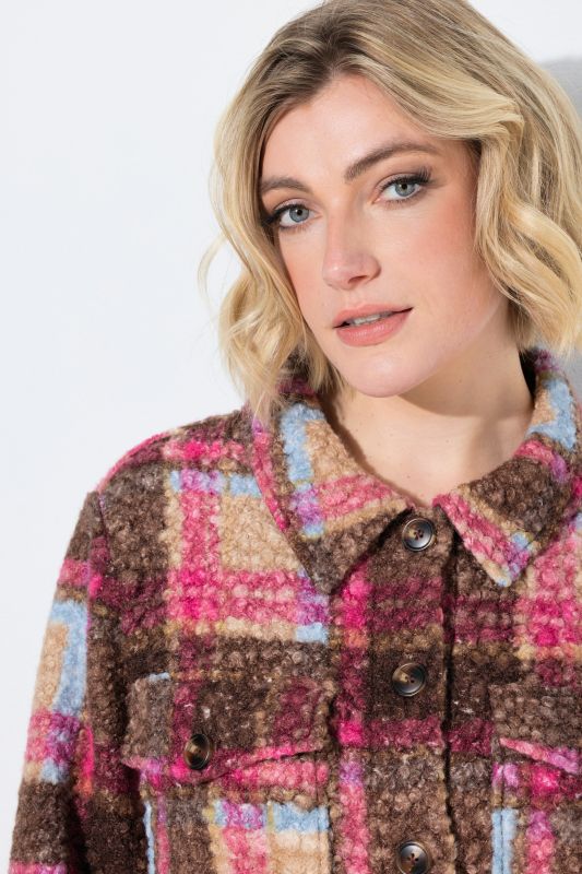 Plaid Long Sleeve Boucle Knit Jacket