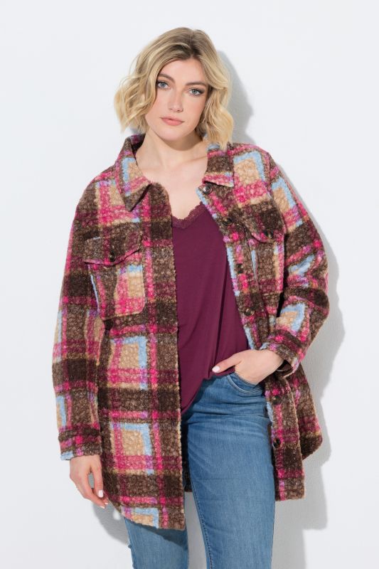 Plaid Long Sleeve Boucle Knit Jacket