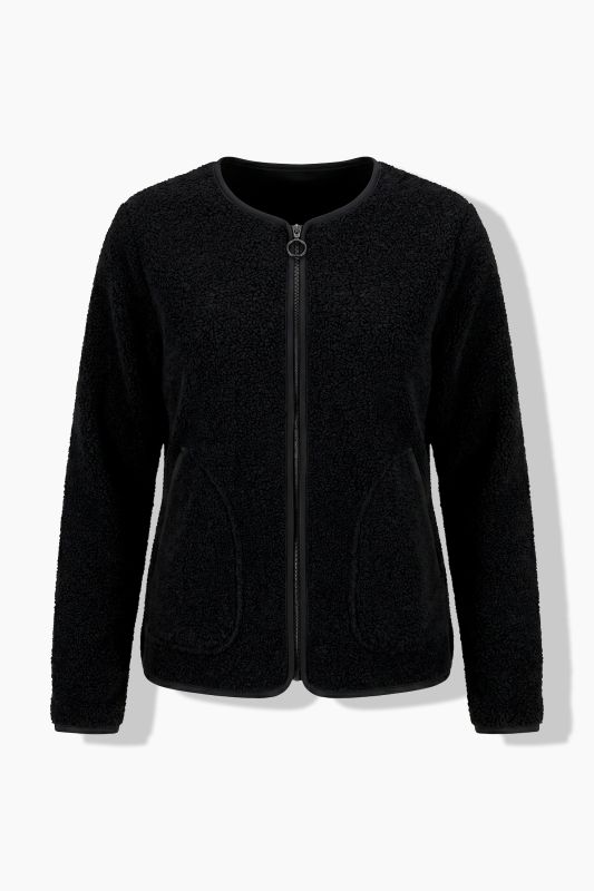 Faux Leather Piping Zip-Up Teddy Jacket