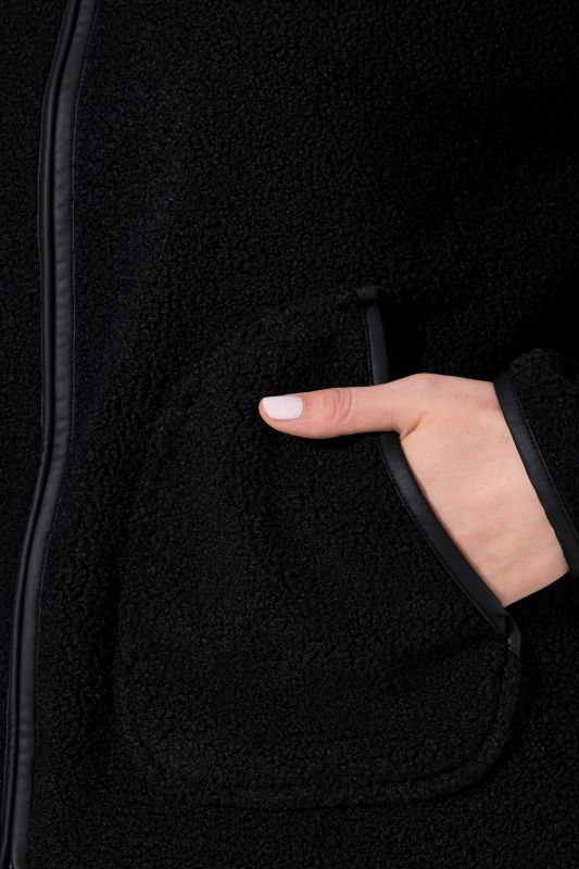 Faux Leather Piping Zip-Up Teddy Jacket