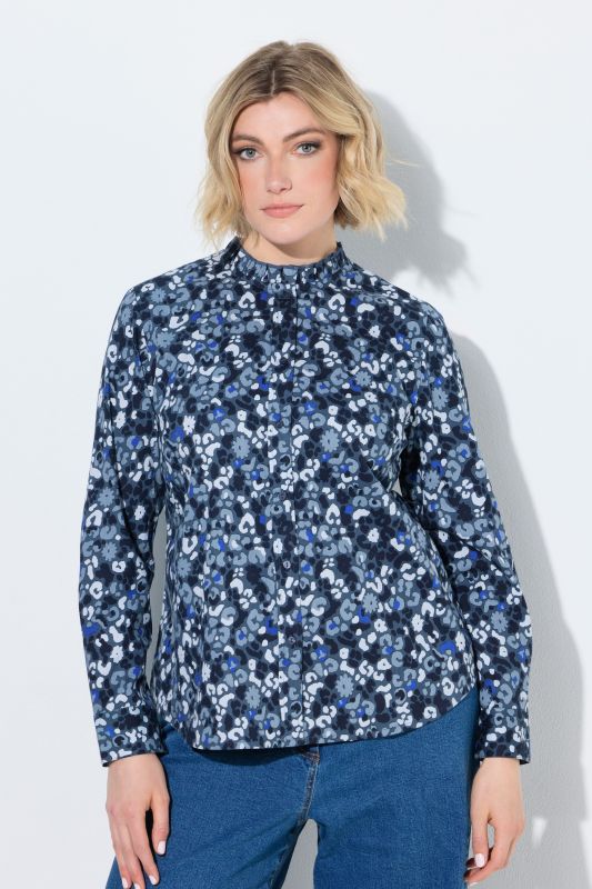 Leopard Print Ruffled Collar Long Sleeve Blouse