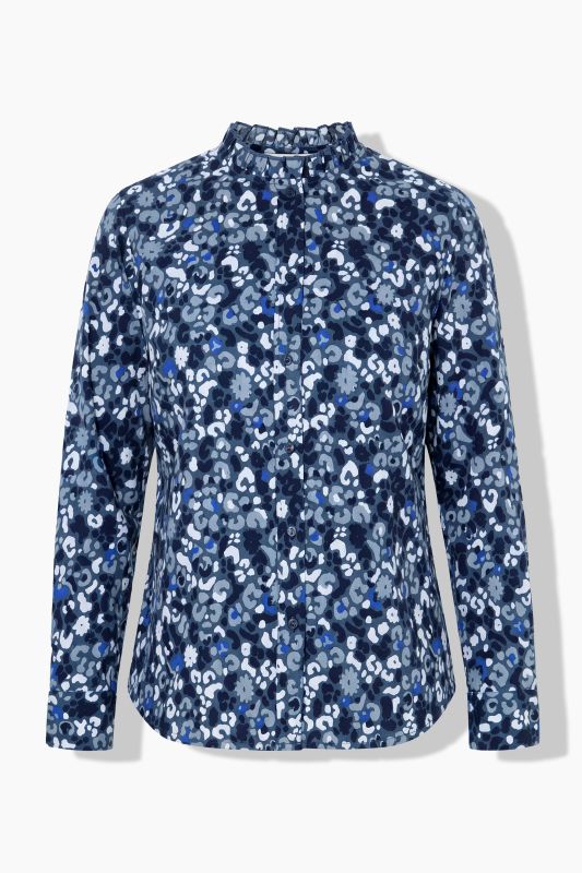 Leopard Print Ruffled Collar Long Sleeve Blouse