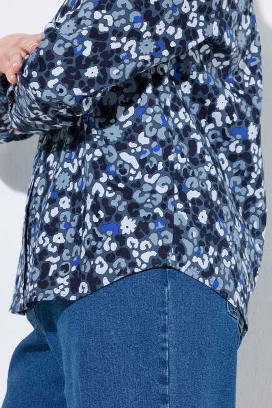 Leopard Print Ruffled Collar Long Sleeve Blouse