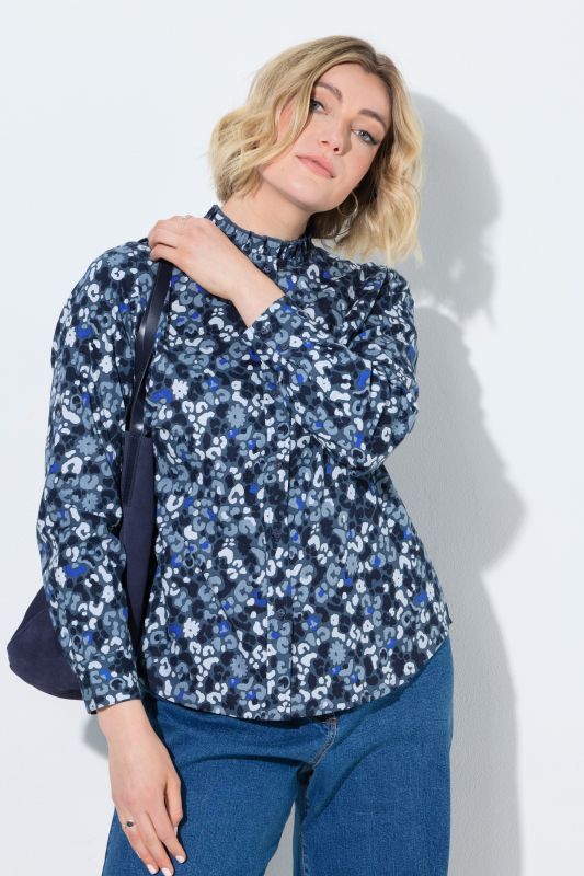 Leopard Print Ruffled Collar Long Sleeve Blouse