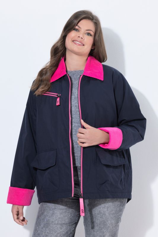 Color Pop Corduroy Detail Zip-Up Jacket