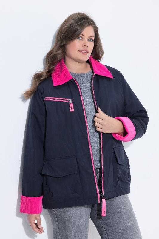 Color Pop Corduroy Detail Zip-Up Jacket