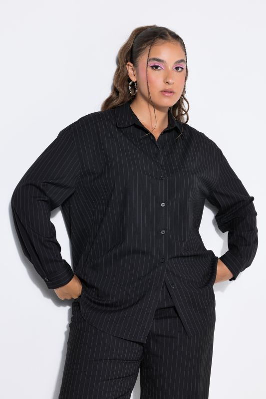 Oversized Pinstripe Long Sleeve Button-Down Blouse
