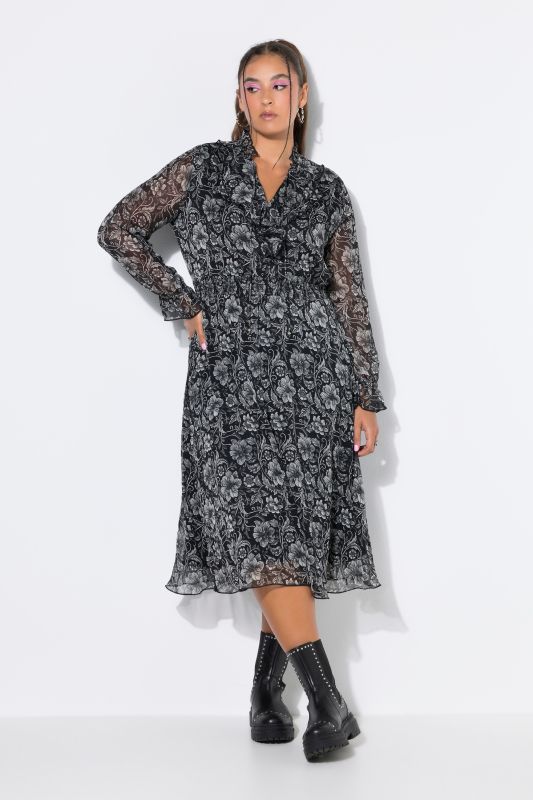 Floral Layered Chiffon Elastic Waist Ruffle Dress