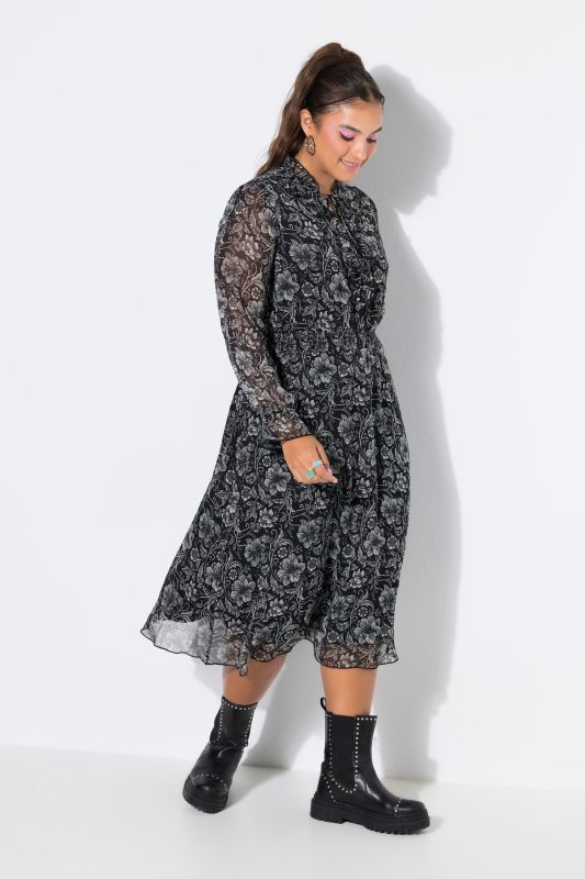 Floral Layered Chiffon Elastic Waist Ruffle Dress