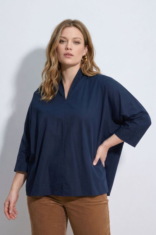 Eco Cotton Decorative Seam 3/4 Sleeve Blouse