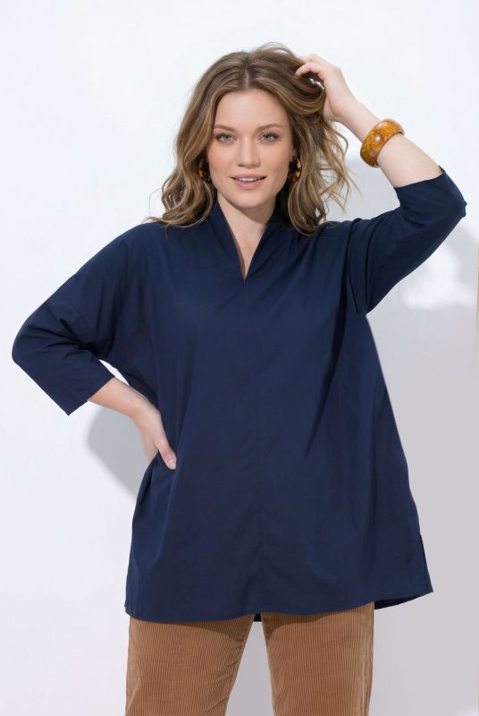 Eco Cotton Decorative Seam 3/4 Sleeve Blouse