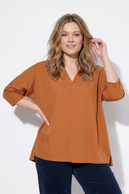 Eco Cotton Decorative Seam 3/4 Sleeve Blouse