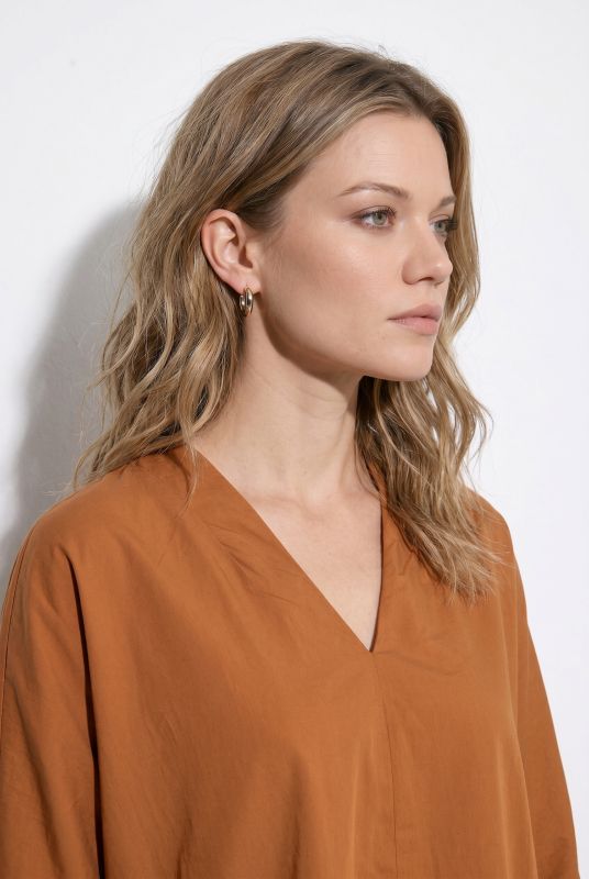 Eco Cotton Decorative Seam 3/4 Sleeve Blouse