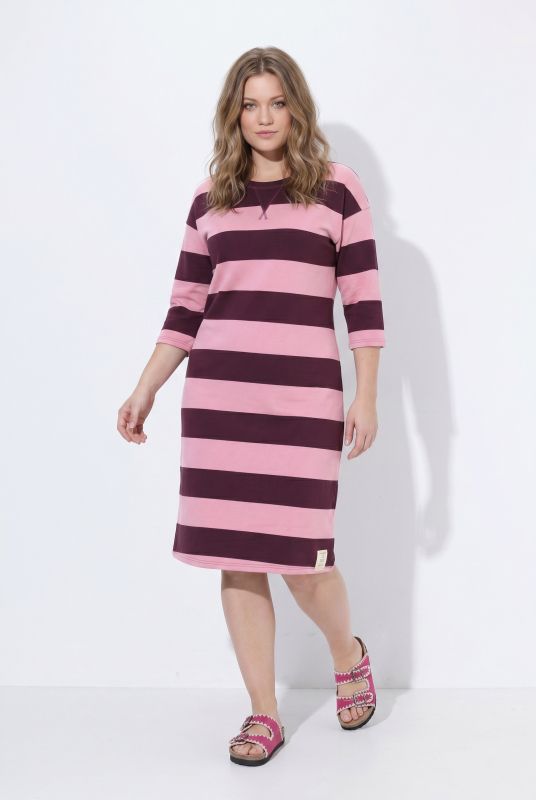 Eco Cotton Striped 3/4 Sleeve Sweatshirt Dress