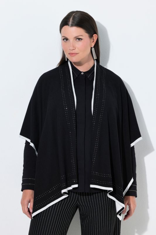 Rhinestoned Open Shape Knit Poncho