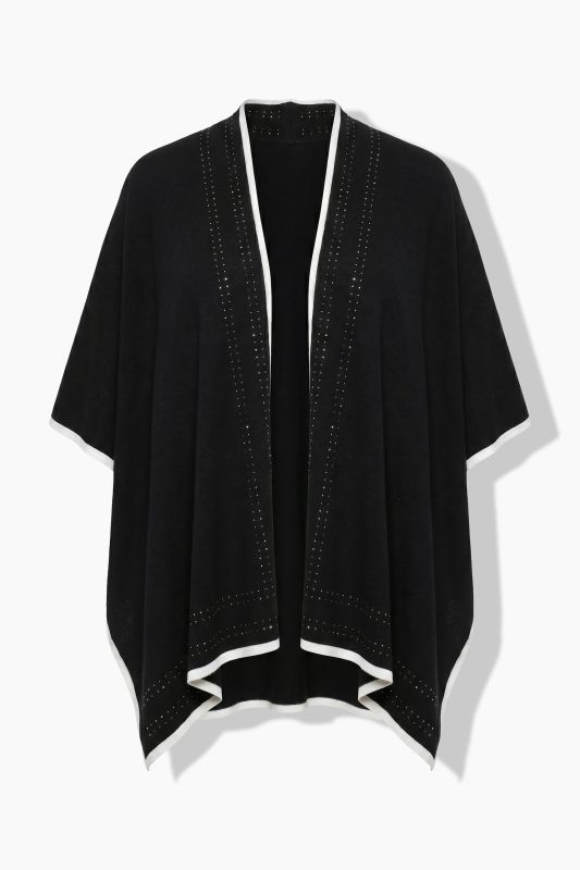Rhinestoned Open Shape Knit Poncho