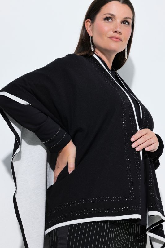 Rhinestoned Open Shape Knit Poncho