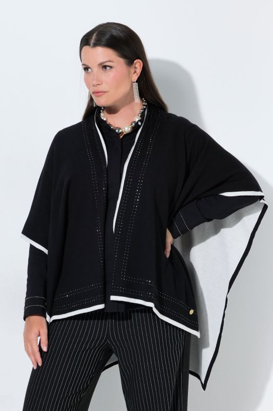 Rhinestoned Open Shape Knit Poncho