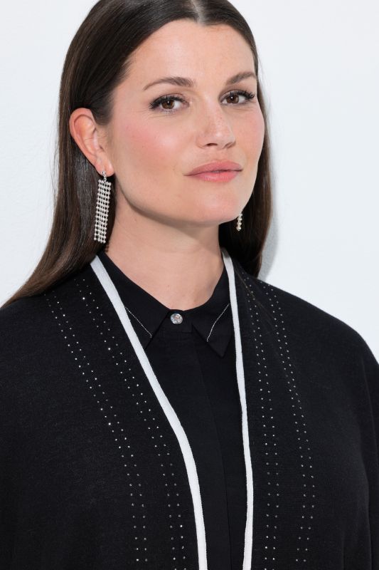 Rhinestoned Open Shape Knit Poncho