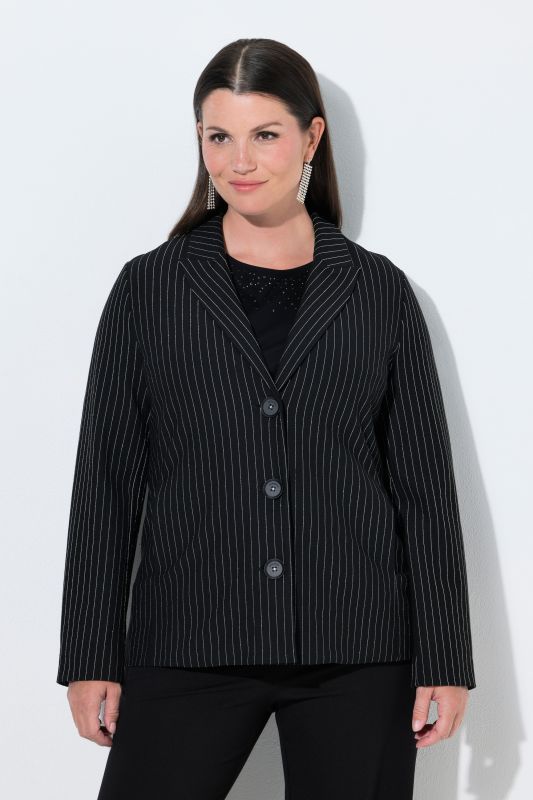 Silver Pinstripe Long Sleeve Stretch Fit Blazer