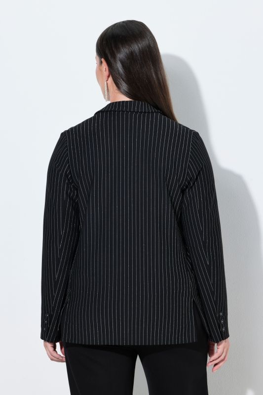 Silver Pinstripe Long Sleeve Stretch Fit Blazer