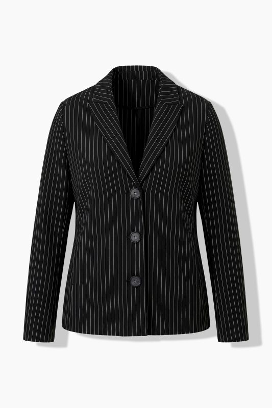 Silver Pinstripe Long Sleeve Stretch Fit Blazer