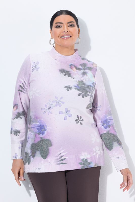 Pastel Floral Sequined Turtleneck Sweater