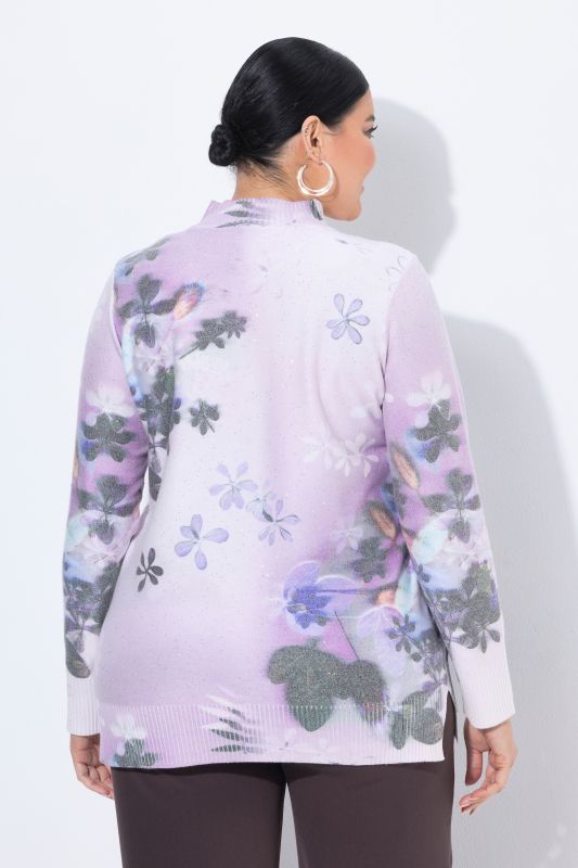 Pastel Floral Sequined Turtleneck Sweater