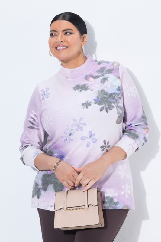 Pastel Floral Sequined Turtleneck Sweater