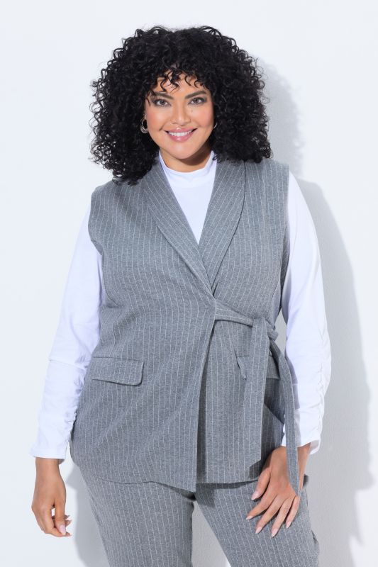 Shawl Collar Stretch Fit Pinstripe Vest