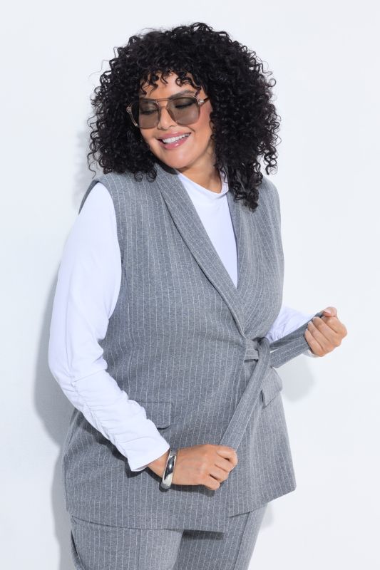 Shawl Collar Stretch Fit Pinstripe Vest