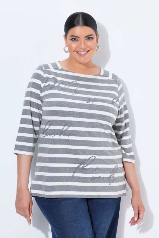 Striped Script Lettering 3/4 Sleeve Tee
