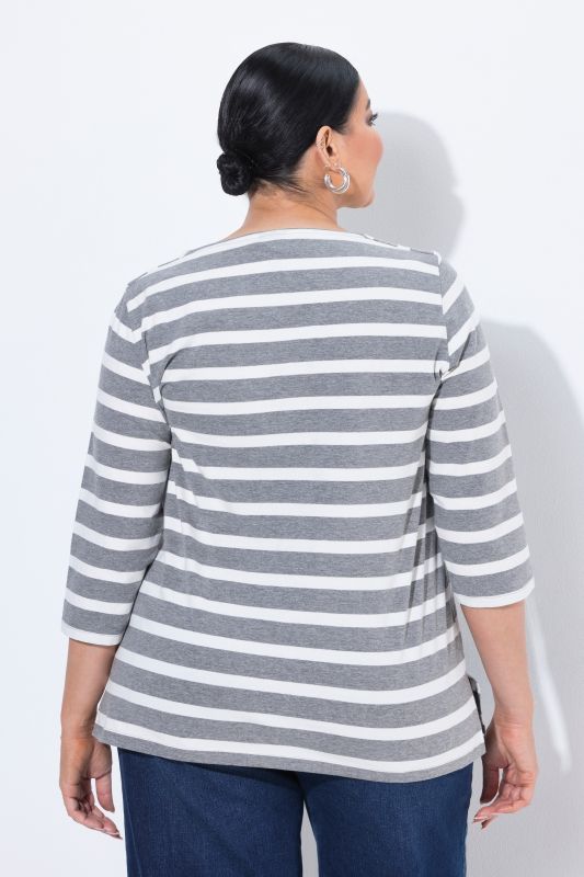 Striped Script Lettering 3/4 Sleeve Tee