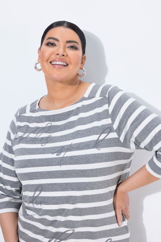 Striped Script Lettering 3/4 Sleeve Tee
