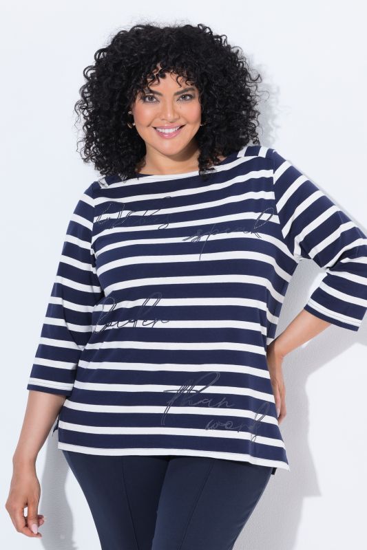 Striped Script Lettering 3/4 Sleeve Tee