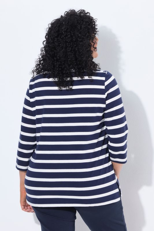 Striped Script Lettering 3/4 Sleeve Tee