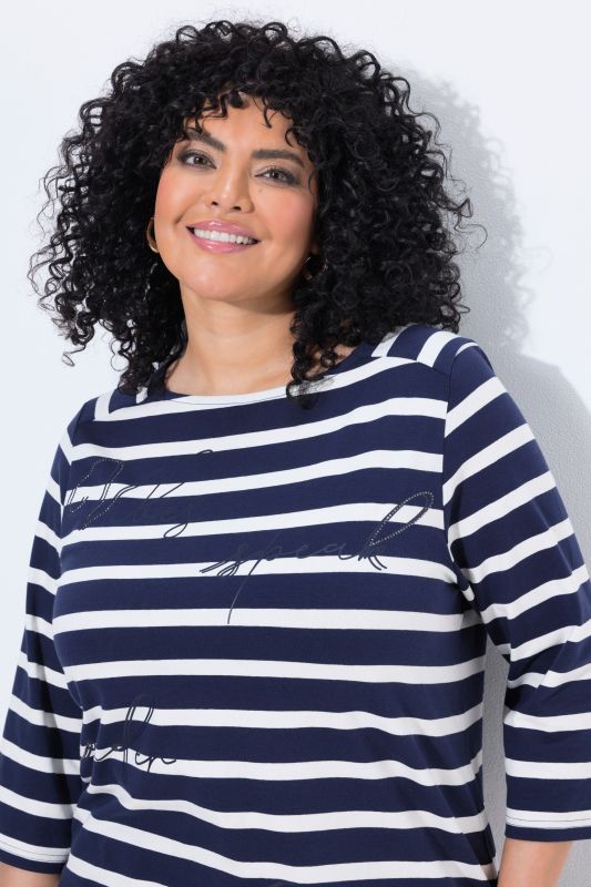 Striped Script Lettering 3/4 Sleeve Tee