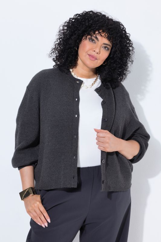 Ribbed Balloon Sleeve Cardigan