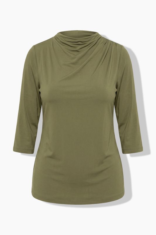 Draped 3/4 Sleeve Turtleneck Tee