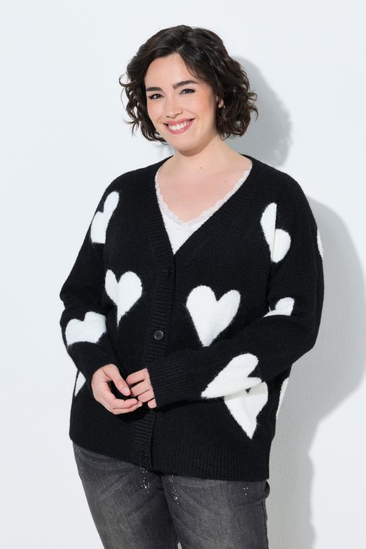 Heart Print Oversized Cardigan