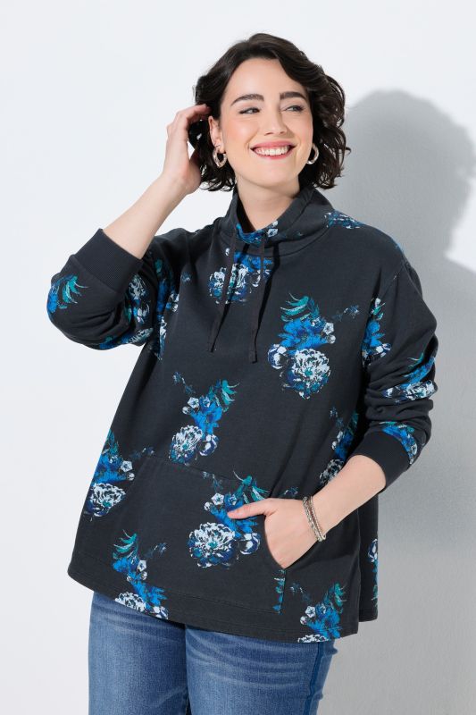 Floral Print Wide Collared Sweatshirt