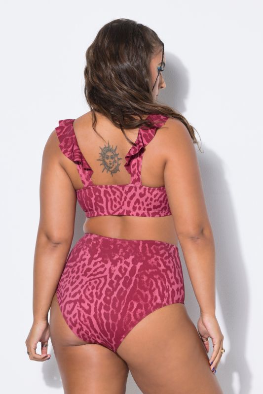 Leopard Print V-Neck Bikini Top
