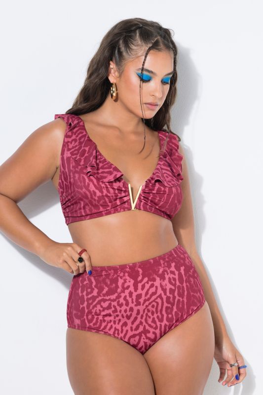 Leopard Print V-Neck Bikini Top