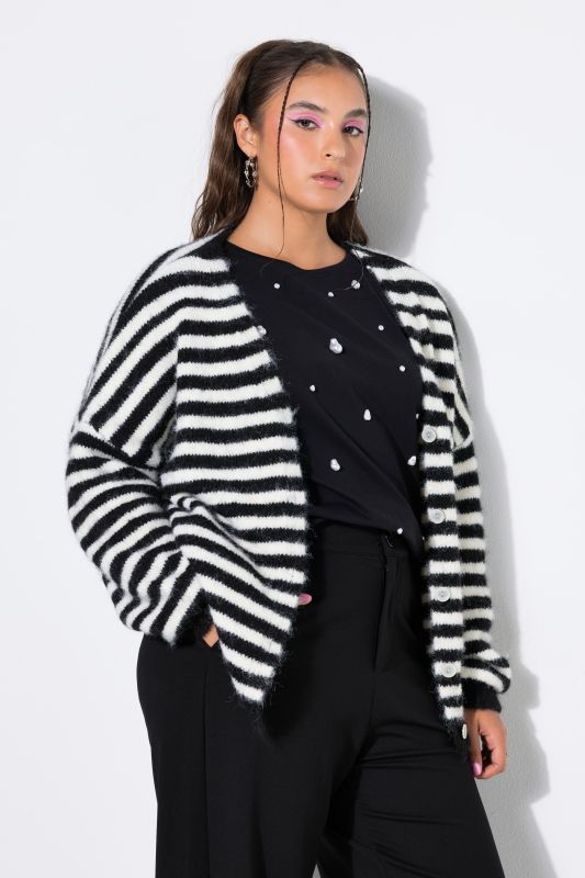 Striped Long Sleeve Dropped Shoulder Cardigan