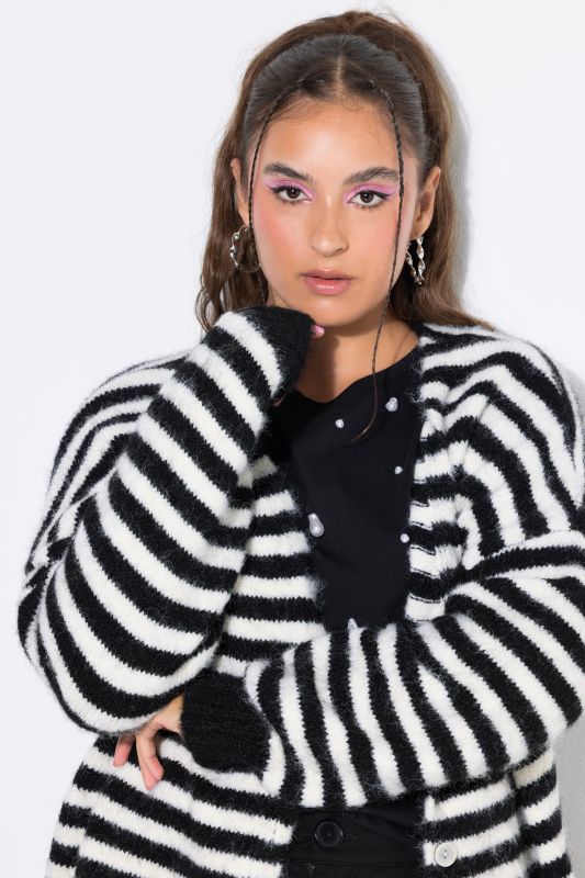 Striped Long Sleeve Dropped Shoulder Cardigan