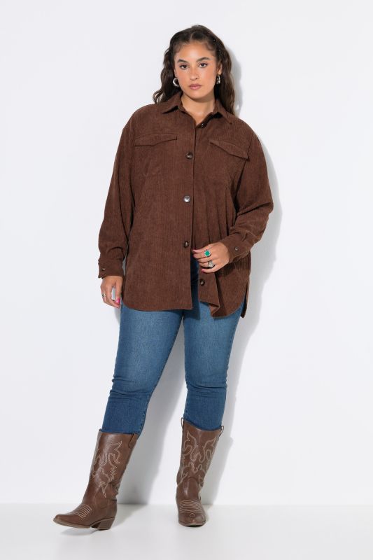 Corduroy Long Sleeve Button-Down Blouse
