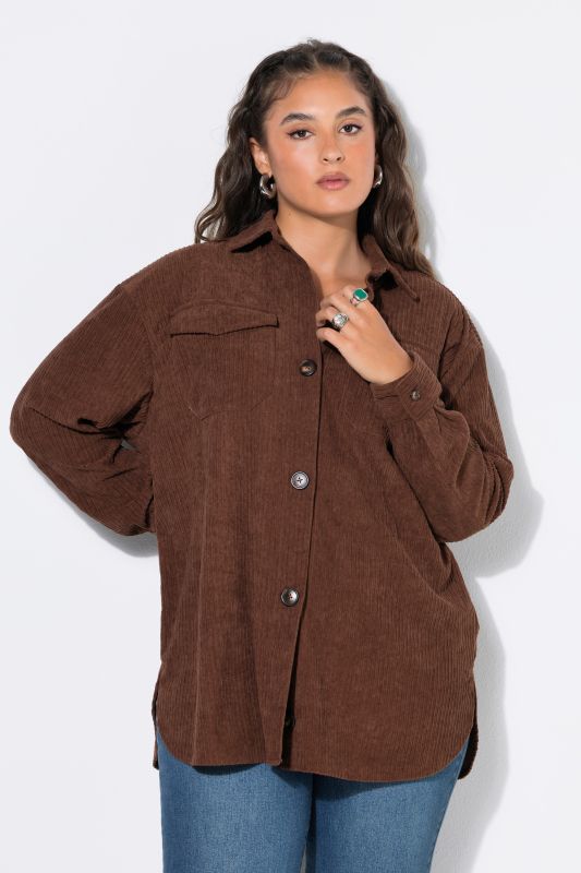 Corduroy Long Sleeve Button-Down Blouse