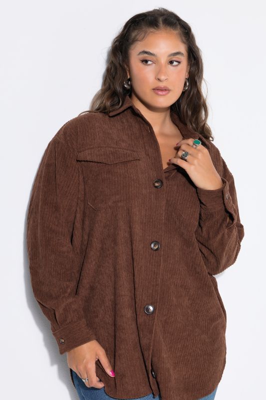 Corduroy Long Sleeve Button-Down Blouse