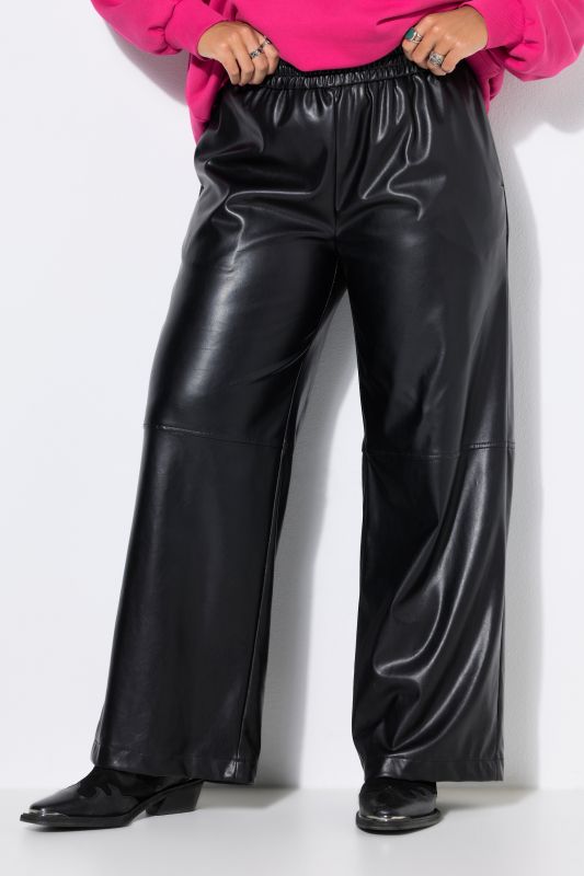 Faux Leather Wide Leg Elastic Waist Pants