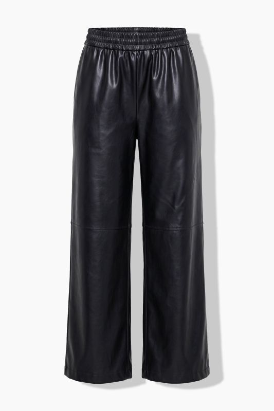 Faux Leather Wide Leg Elastic Waist Pants